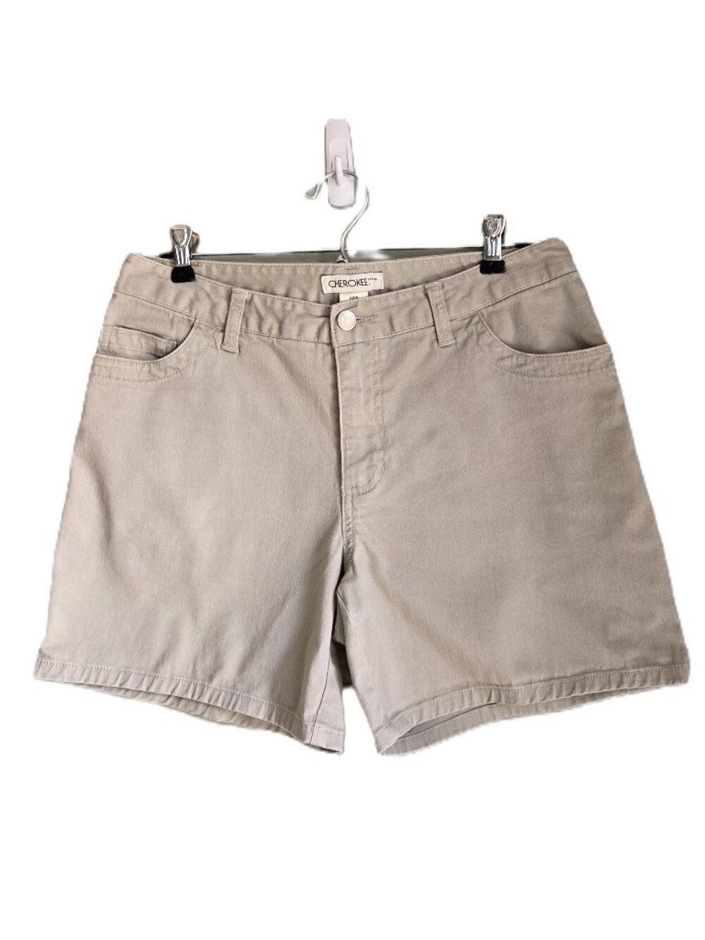 CHEROKEE Low Rise Chino Jean Shorts Khaki Tan Cotton/Spandex Women's 4